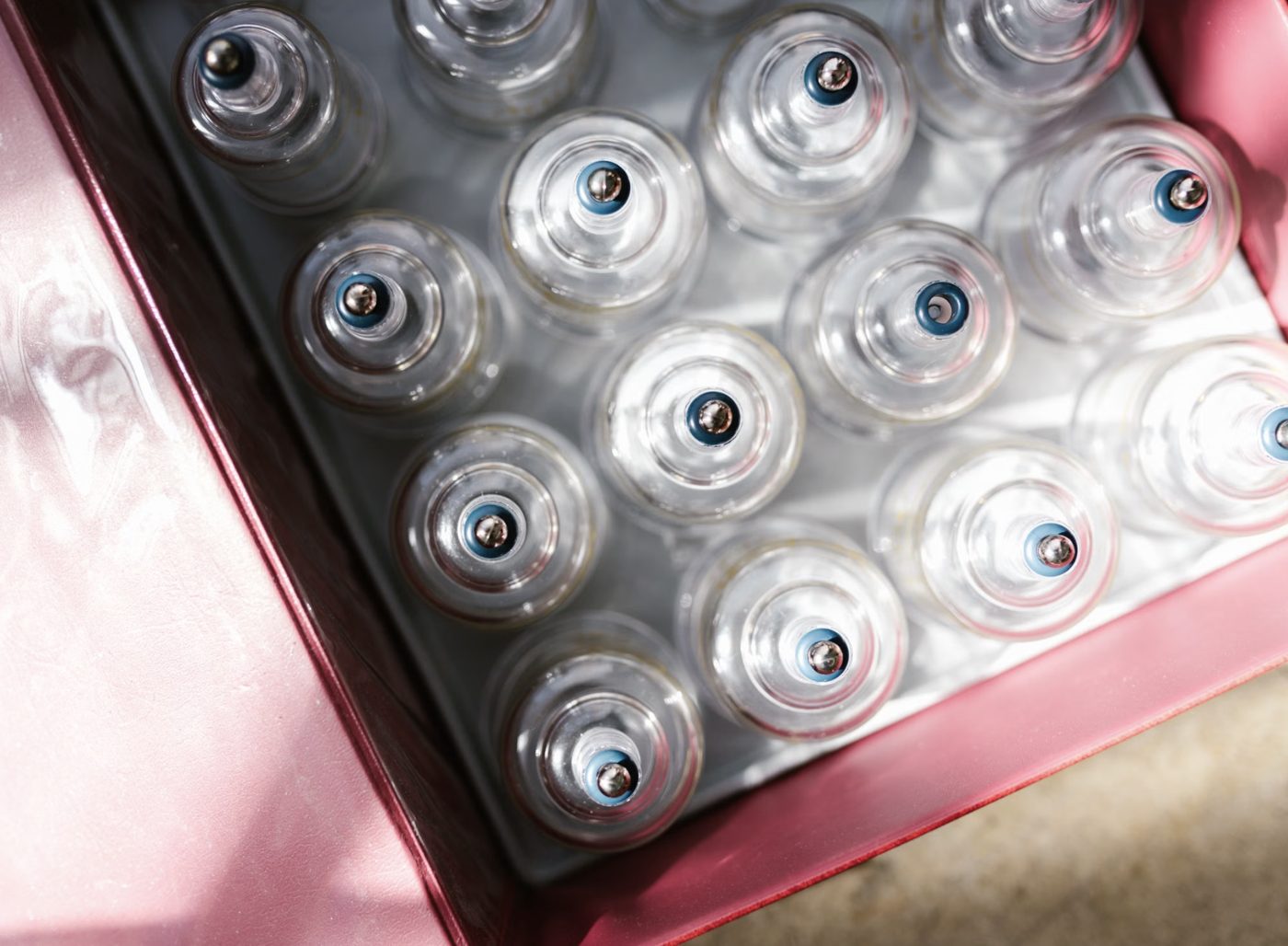 Glass cupping therapy cups in a case